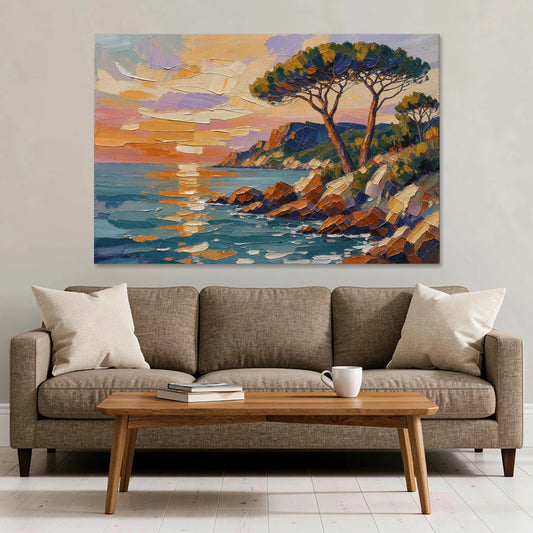 Mediterranean Landscape Painting with Umbrella Pines - Canvas Wall Art - Sofa - 60x40