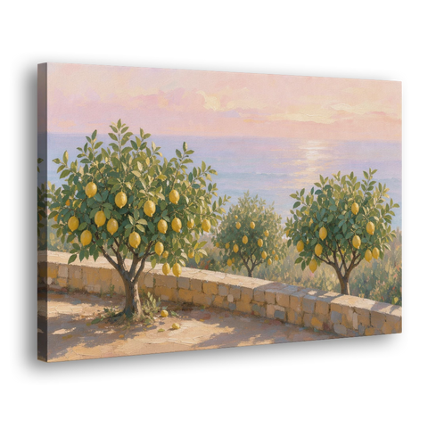 Mediterranean Lemon Tree Terrace by the Sea - Canvas Wall Art - Side