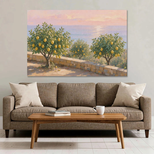 Mediterranean Lemon Tree Terrace by the Sea - Canvas Wall Art - Sofa - 60x40