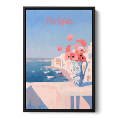 Mediterranean Painting of Poppies in Portofino - Black Framed Canvas Wall Art - Front