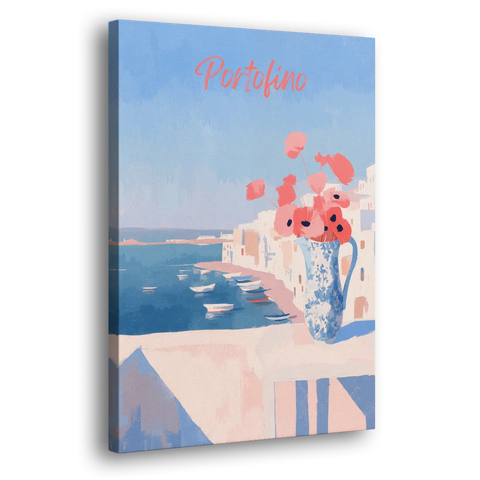 Mediterranean Painting of Poppies in Portofino - Canvas Wall Art - Side