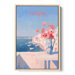 Mediterranean Painting of Poppies in Portofino - Oak Framed Canvas Wall Art - Front