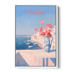 Mediterranean Painting of Poppies in Portofino - White Framed Canvas Wall Art - Front