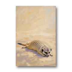 Meerkat Pup Stretched Out in the Warm Sand - Canvas Wall Art - Front