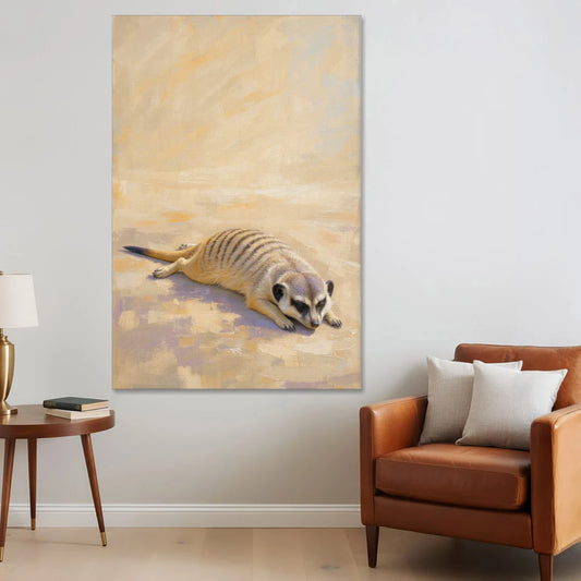Meerkat Pup Stretched Out in the Warm Sand - Canvas Wall Art - Sofa - 40x60