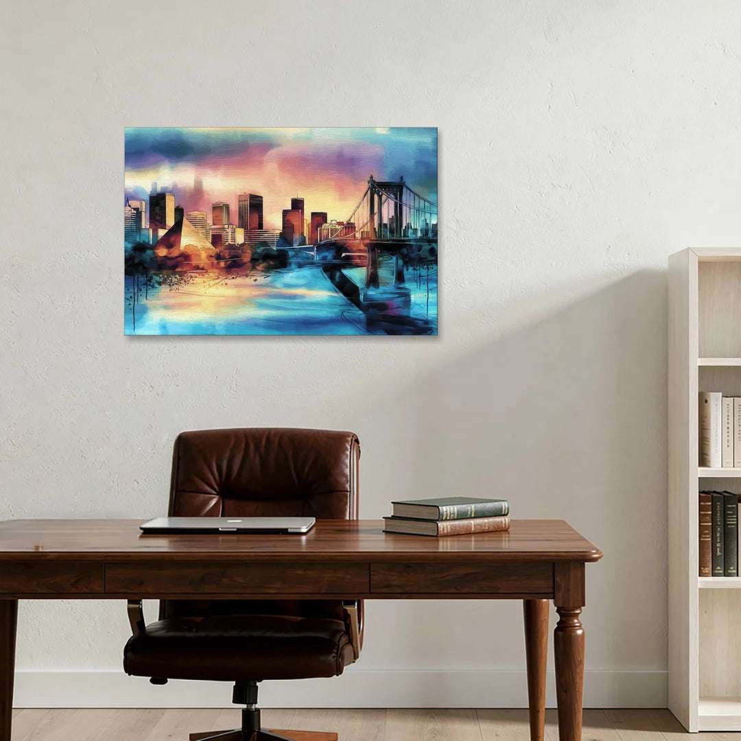 Memphis Architectural Landmarks - Canvas Wall Art - Office - 36x24