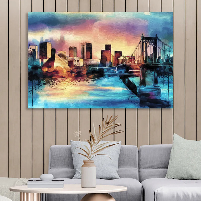 Memphis Architectural Landmarks Living Room - Canvas Wall Art