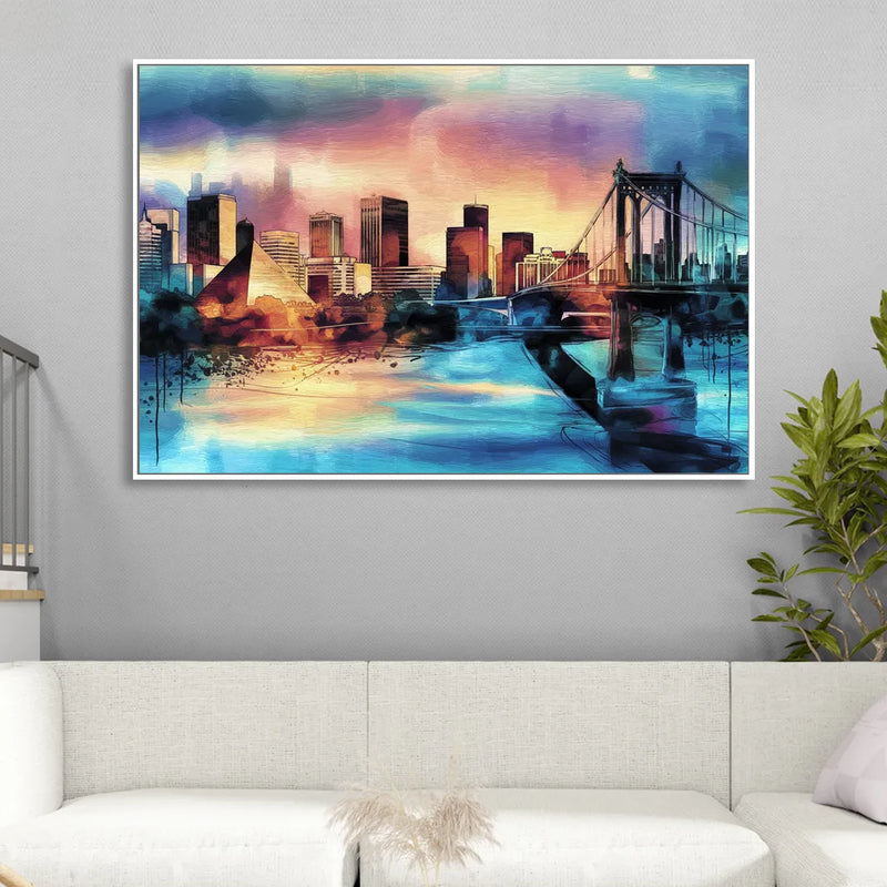Memphis Architectural Landmarks Living Room - White Canvas Wall Art