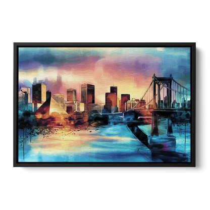Memphis Architectural Landmarks Front - Black Canvas Wall Art