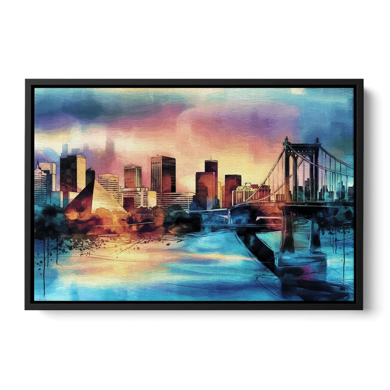 Memphis Architectural Landmarks Front - Black Canvas Wall Art