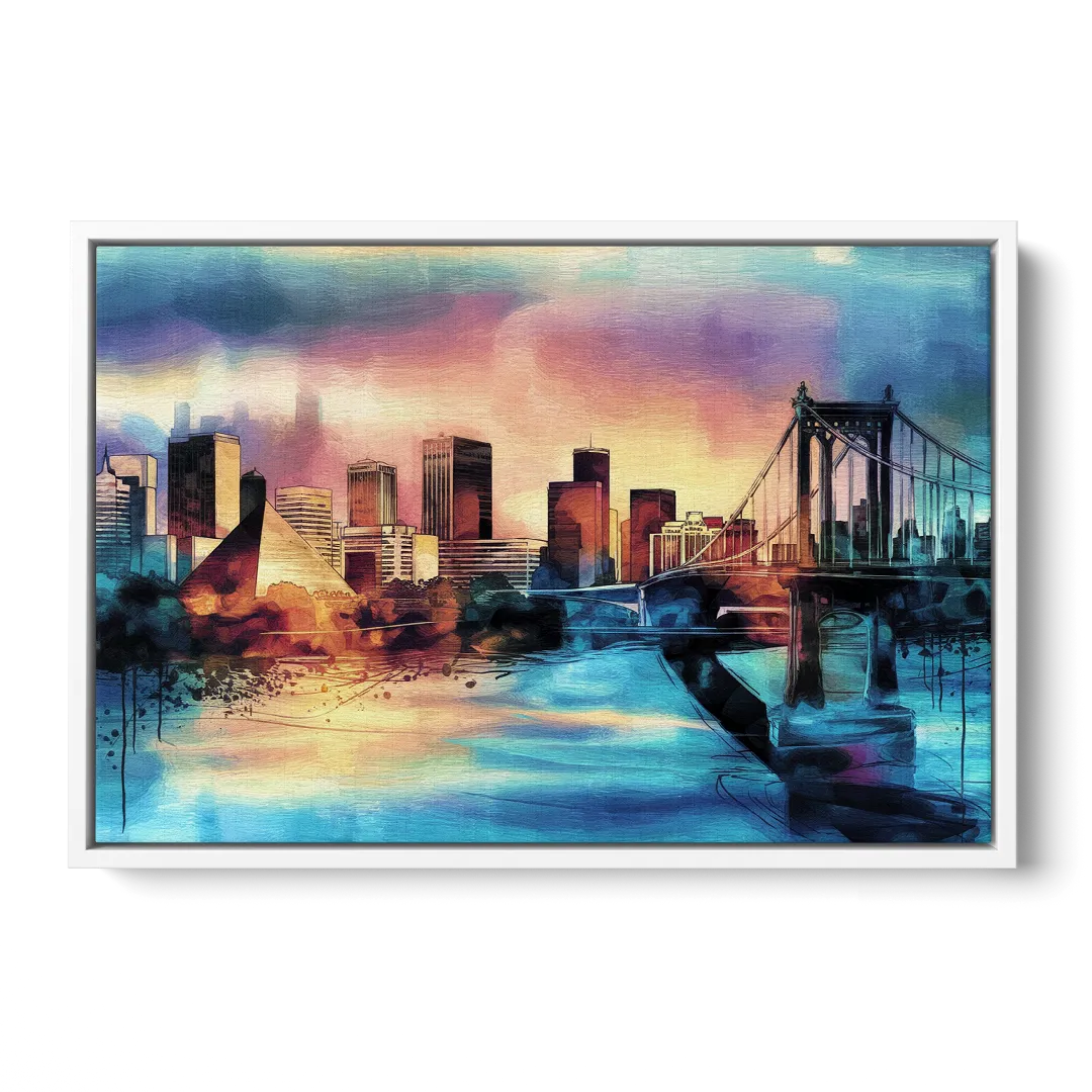 Memphis Architectural Landmarks Front - White Canvas Wall Art