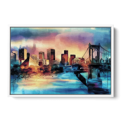 Memphis Architectural Landmarks Front - White Canvas Wall Art