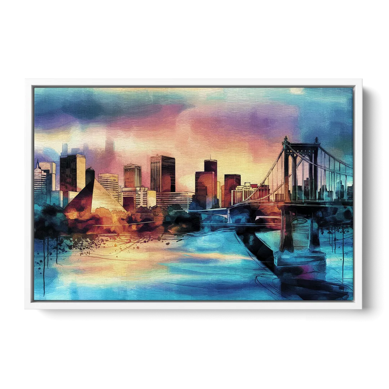 Memphis Architectural Landmarks Front - White Canvas Wall Art