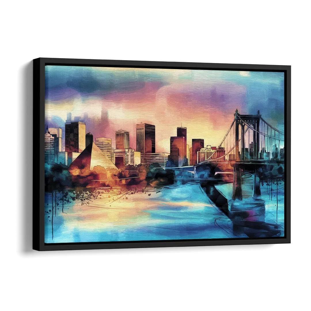 Memphis Architectural Landmarks Side - Black Canvas Wall Art