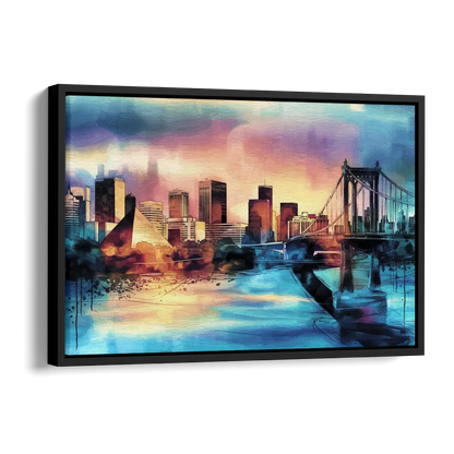 Memphis Architectural Landmarks Side - Black Canvas Wall Art