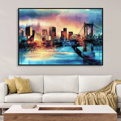 Memphis Architectural Landmarks Sitting Room - Black Canvas Wall Art