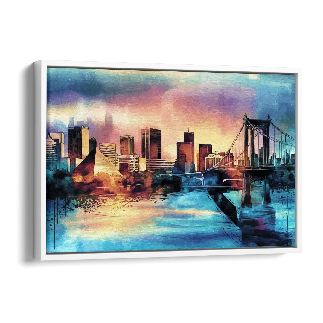 Memphis Architectural Landmarks Side - White Canvas Wall Art