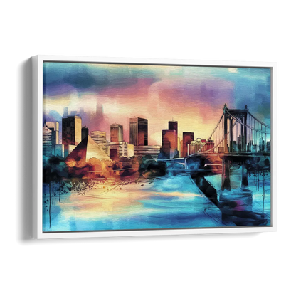 Memphis Architectural Landmarks Side - White Canvas Wall Art