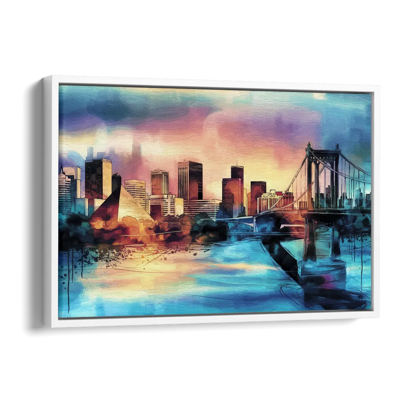 Memphis Architectural Landmarks Side - White Canvas Wall Art