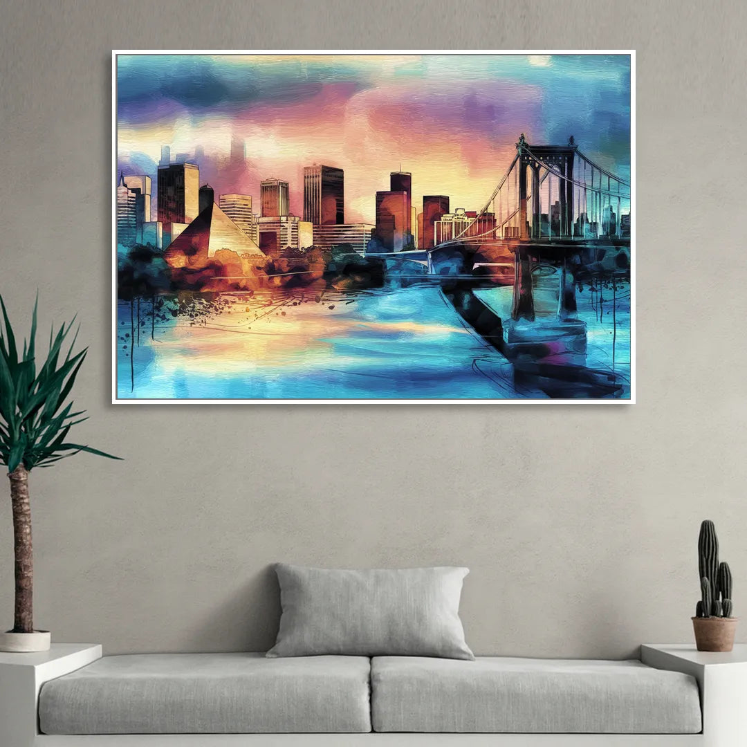 Memphis Architectural Landmarks Sitting Room - White Canvas Wall Art