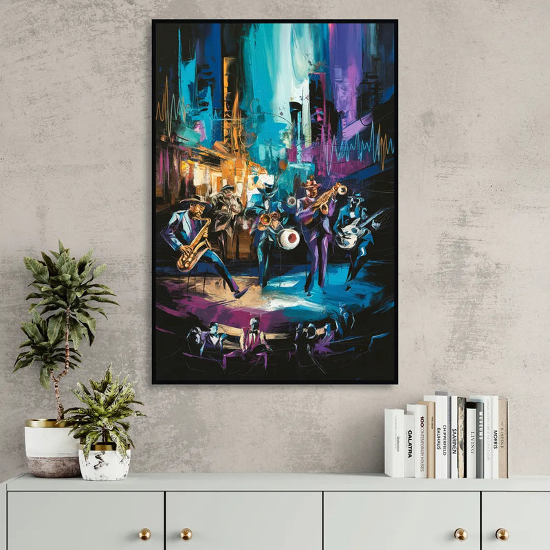 Memphis Blues Music Scene Living Room - Black Canvas Wall Art