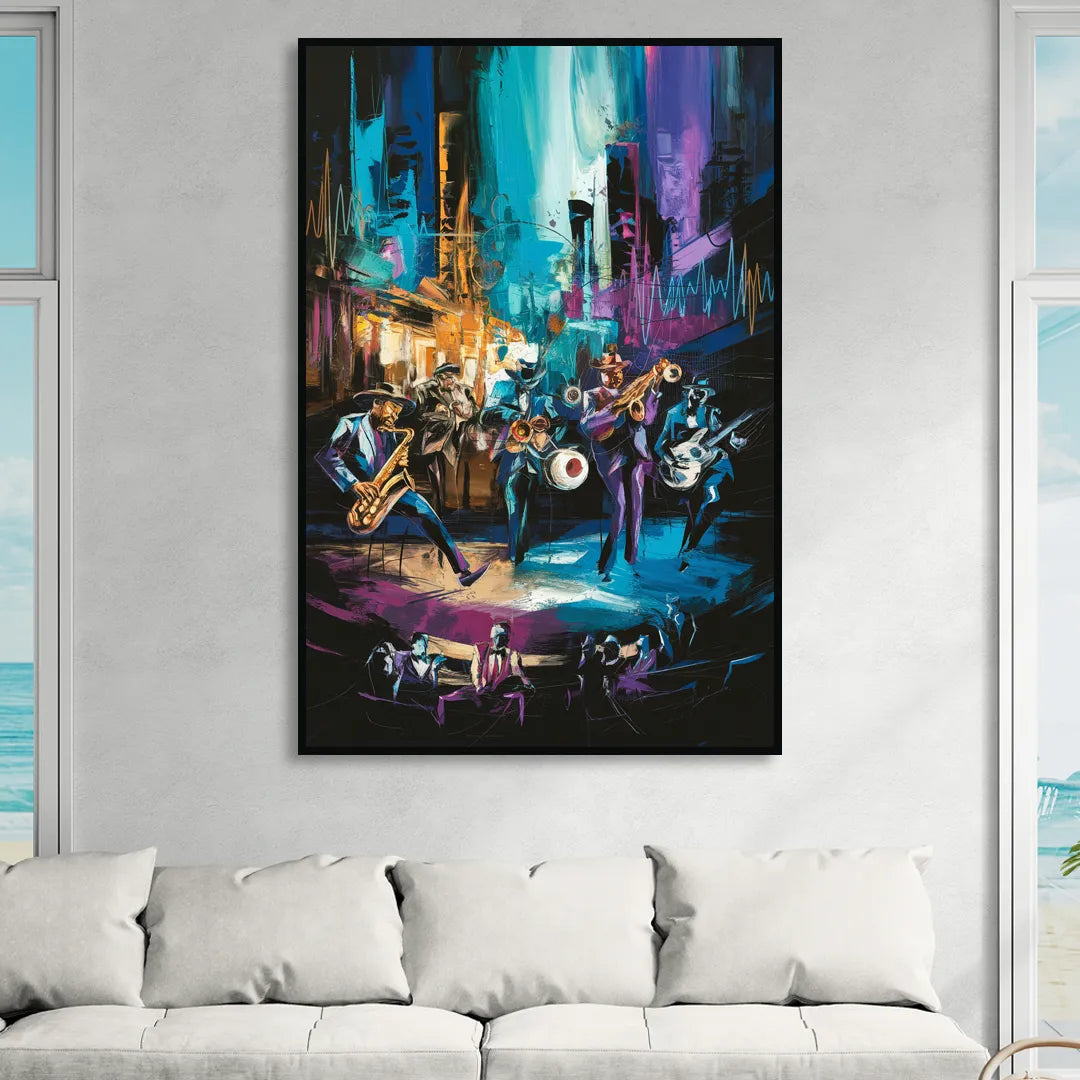 Memphis Blues Music Scene Sitting Room - Black Canvas Wall Art