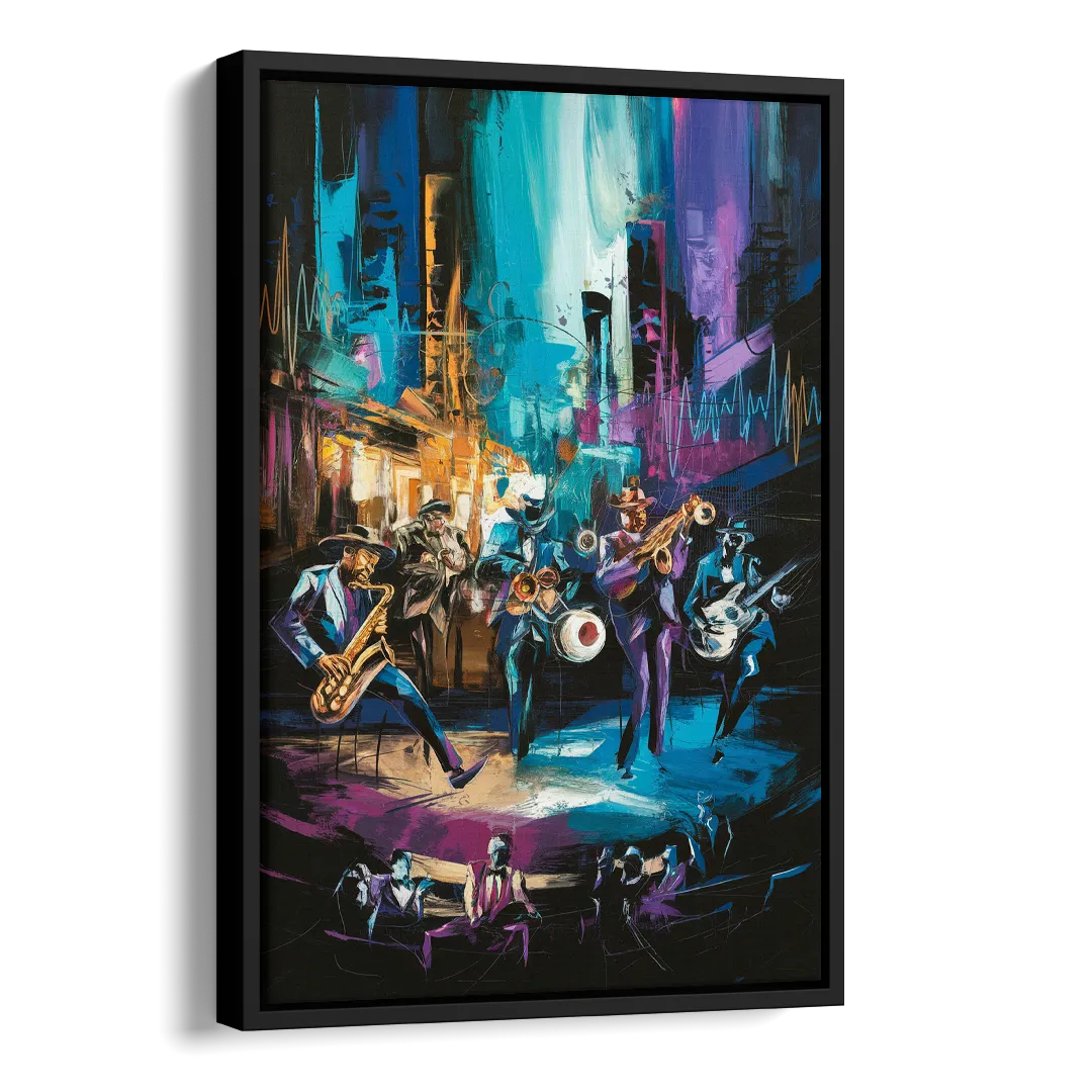 Memphis Blues Music Scene Side - Black Canvas Wall Art