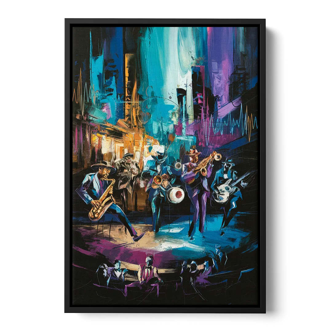 Memphis Blues Music Scene Front - Black Canvas Wall Art