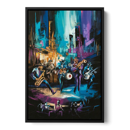 Memphis Blues Music Scene Front - Black Canvas Wall Art