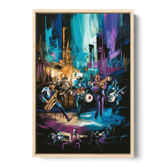 Memphis Blues Music Scene - Oak Framed Canvas Wall Art - Front