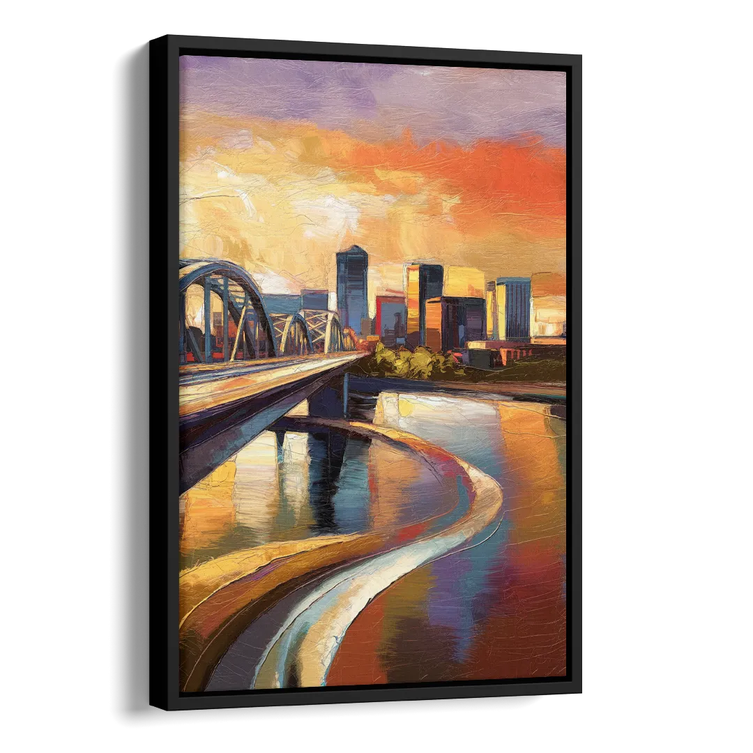 Memphis Riverfront Views Side - Black Canvas Wall Art