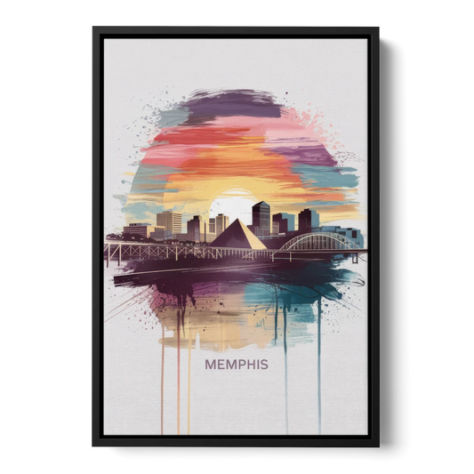 Memphis Skyline at Sunset - Black Framed Canvas Wall Art - Front