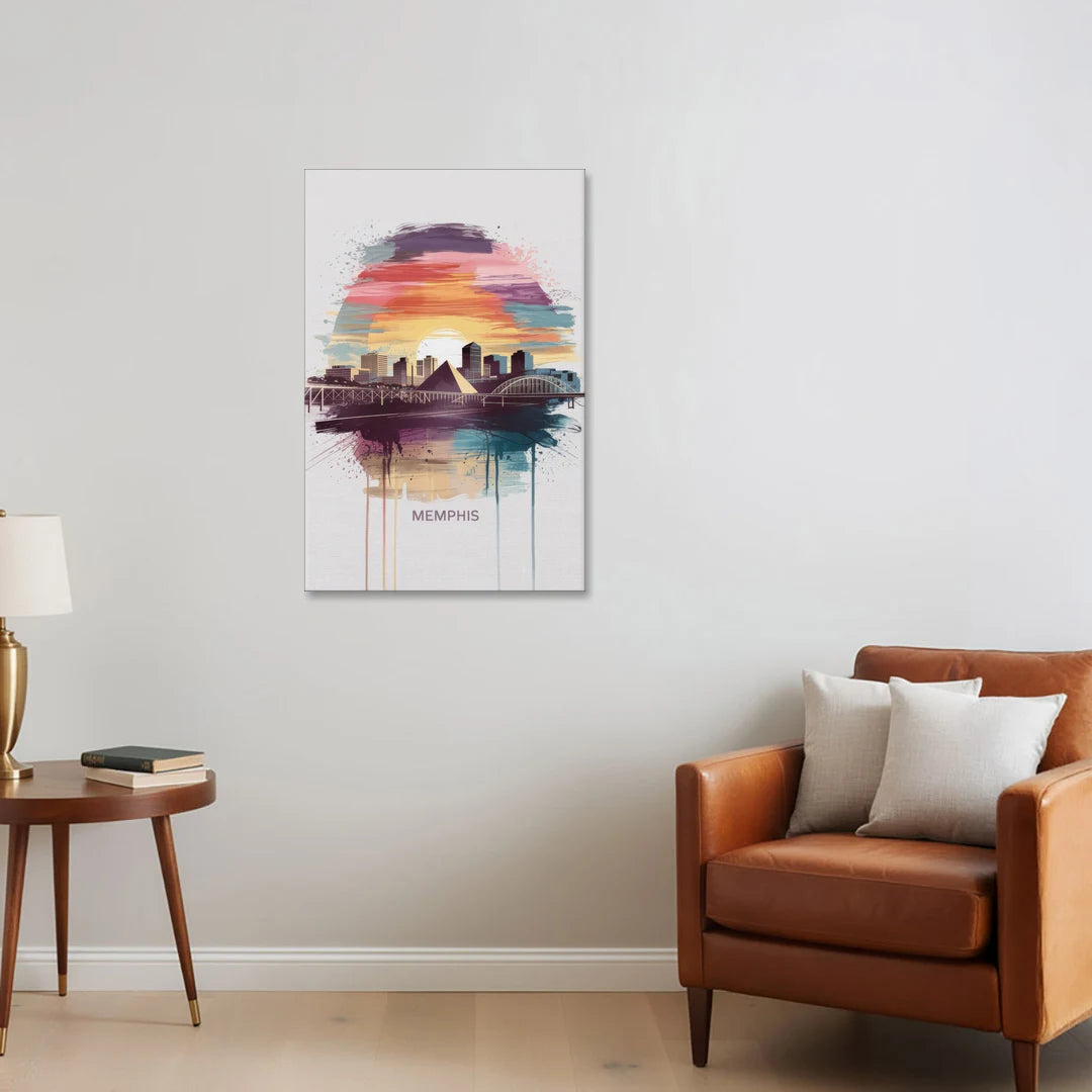 Memphis Skyline at Sunset - Canvas Wall Art - Sofa - 24x36