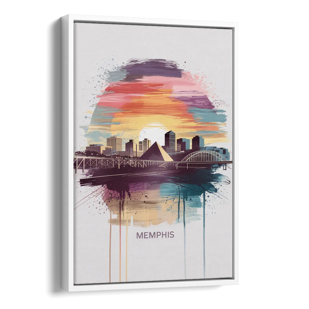 Memphis Skyline at Sunset Side - White Canvas Wall Art