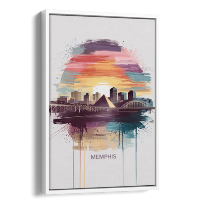 Memphis Skyline at Sunset Side - White Canvas Wall Art