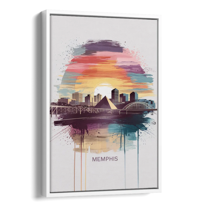 Memphis Skyline at Sunset Side - White Canvas Wall Art