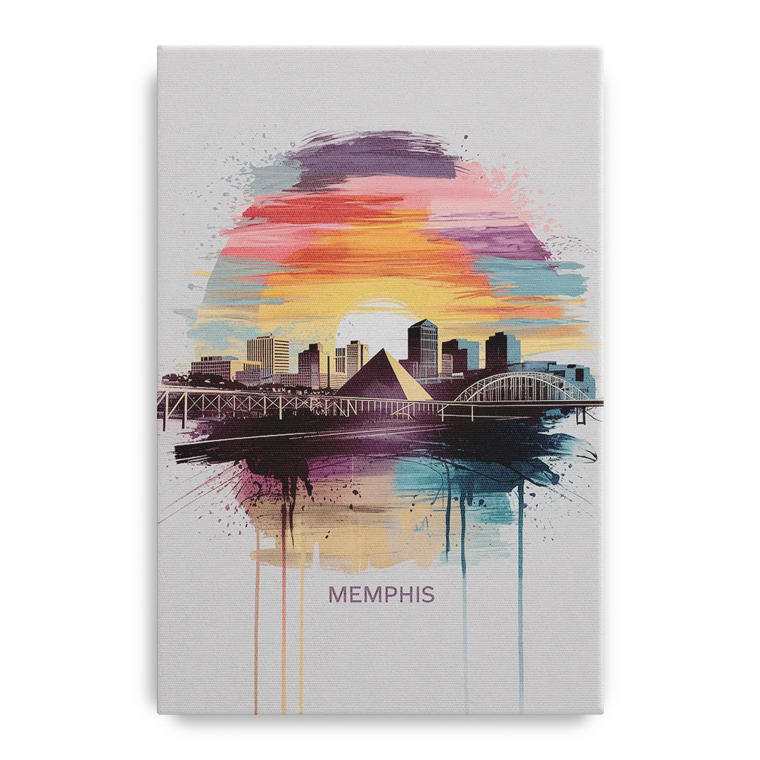 Memphis Skyline at Sunset Front - Canvas Wall Art
