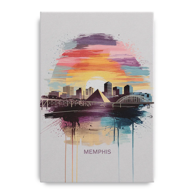 Memphis Skyline at Sunset Front - Canvas Wall Art