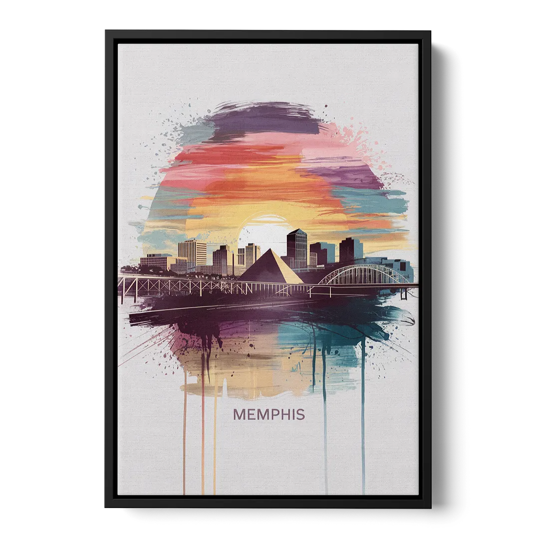 Memphis Skyline at Sunset Front - Black Canvas Wall Art