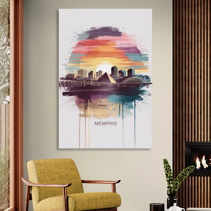 Memphis Skyline at Sunset Sitting Room - Canvas Wall Art