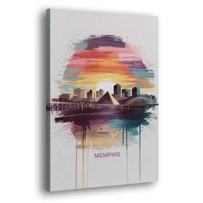 Memphis Skyline at Sunset Side - Canvas Wall Art
