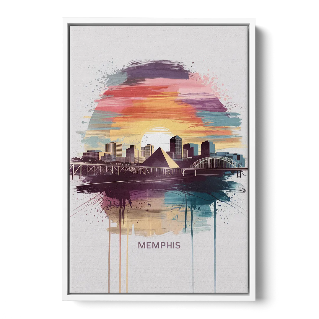 Memphis Skyline at Sunset Front - White Canvas Wall Art