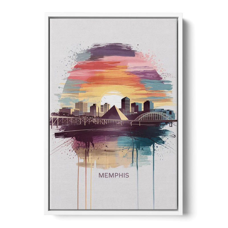 Memphis Skyline at Sunset Front - White Canvas Wall Art