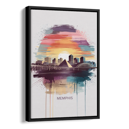 Memphis Skyline at Sunset Side - Black Canvas Wall Art