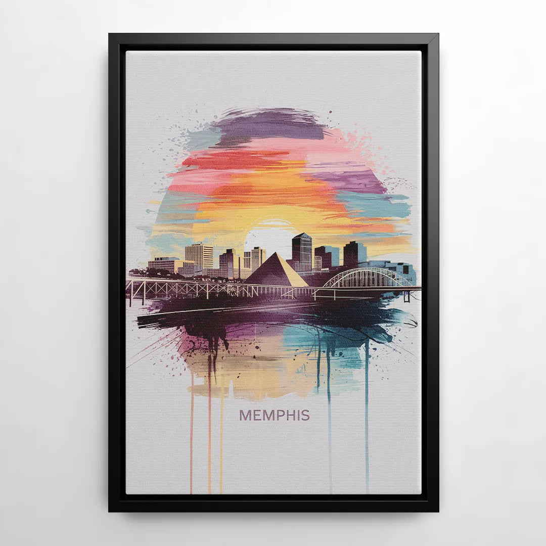 Memphis Skyline at Sunset - Black Frame Canvas