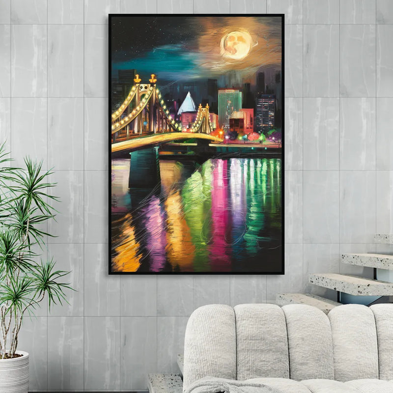 Memphis Vibrant Nightlife Living Room - Black Canvas Wall Art