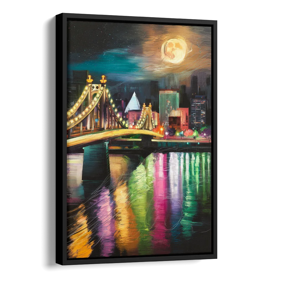 Memphis Vibrant Nightlife Side - Black Canvas Wall Art