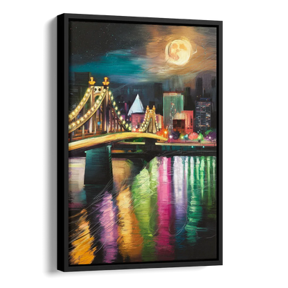 Memphis Vibrant Nightlife Side - Black Canvas Wall Art