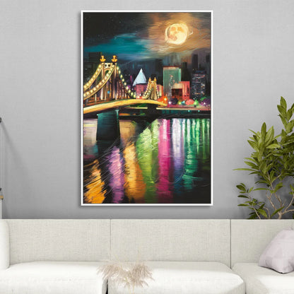 Memphis Vibrant Nightlife Living Room - White Canvas Wall Art