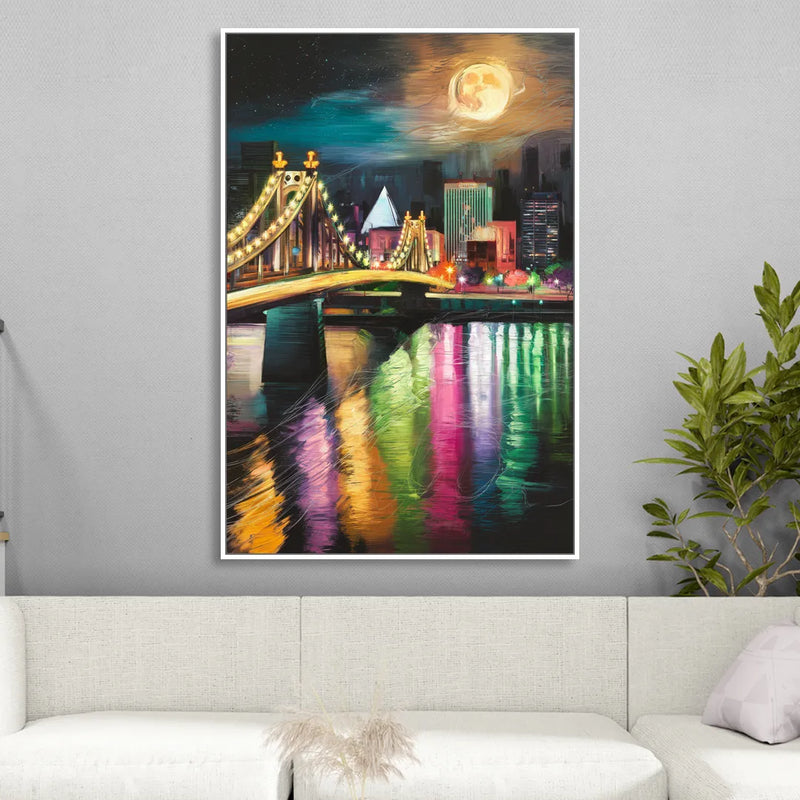 Memphis Vibrant Nightlife Living Room - White Canvas Wall Art